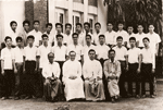 Brother Peter Mandel with teachers and students